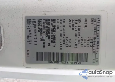 2015 Chevrolet City Express 1Ls z USA, uszkodzony, nr VIN 3N63M0YNXFK703914